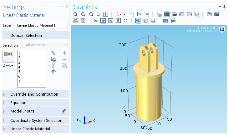 COMSOL Selection Active button is OFF
