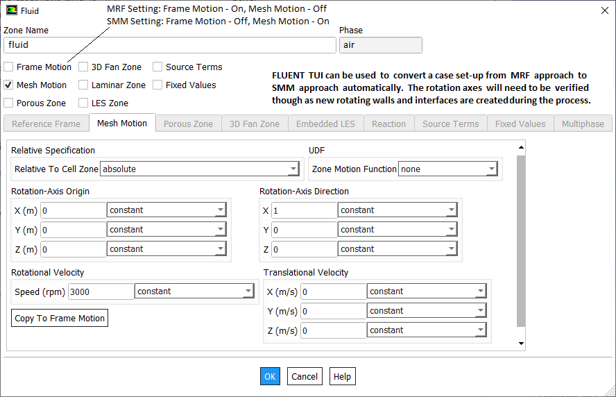 MRF and SMM conditions in FLUENT