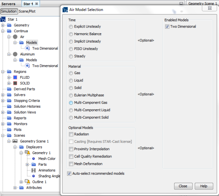 STAR-CCM+ Solution Type and Material