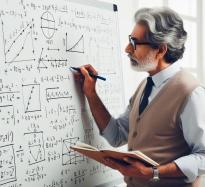 Man with maths on whiteboard