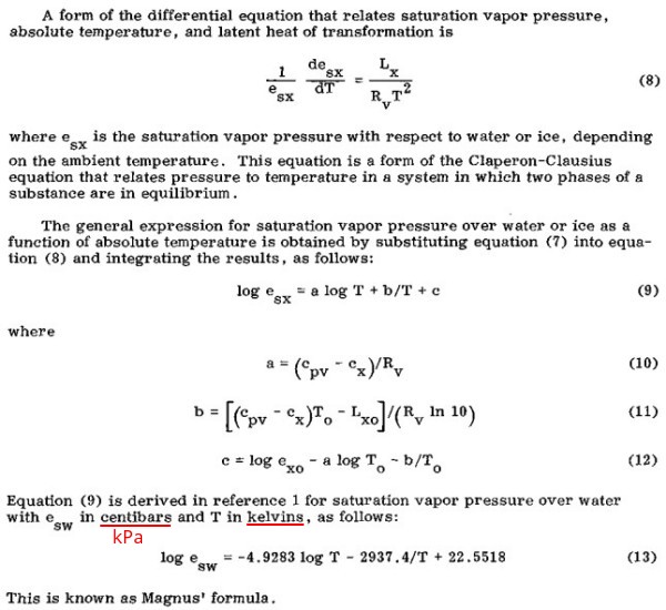 Psychrometry Magnus Formula