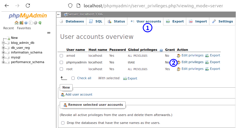 phpMyAdmin privileges